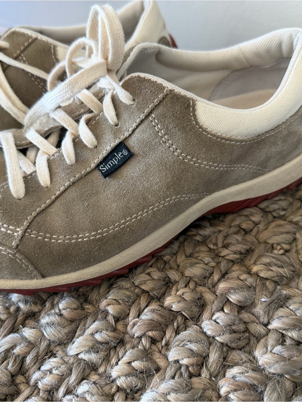 SIMPLE Vintage Beige Suede Lace-Up Sneakers Organic Looking - Picture 2 of 9